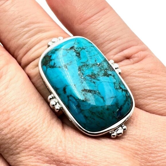 Estate Womens Southwest Blue Turquoise Sterling Silver Statement Ring Size 9